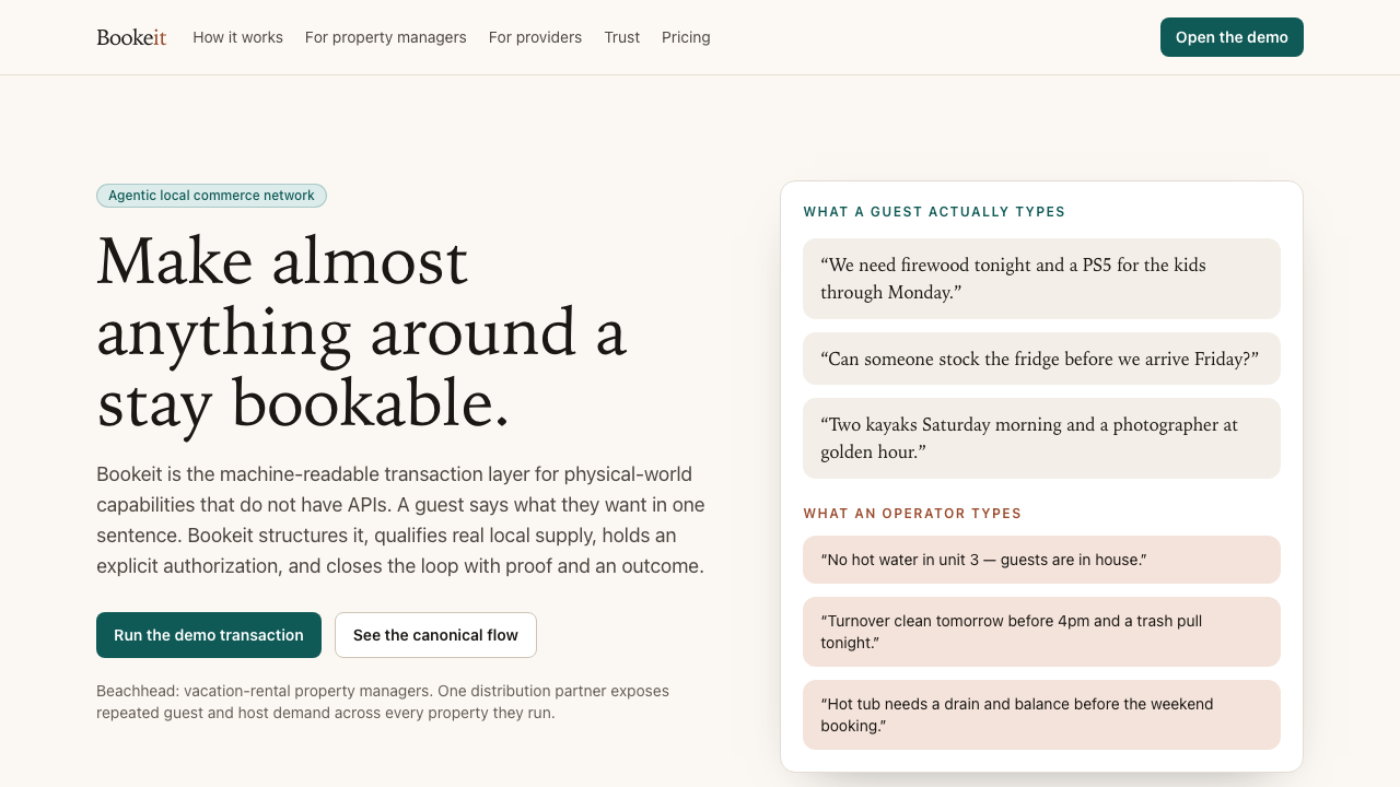 Bookeit — make almost anything around a stay bookable